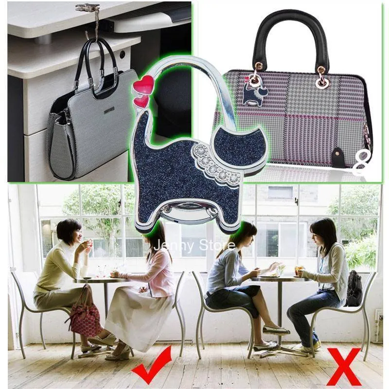 10 Designs, Cat Foldable Bag Rhinestone Hanger hook