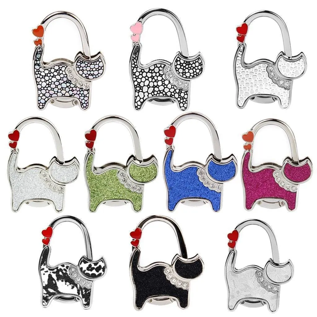 10 Designs, Cat Foldable Bag Rhinestone Hanger hook