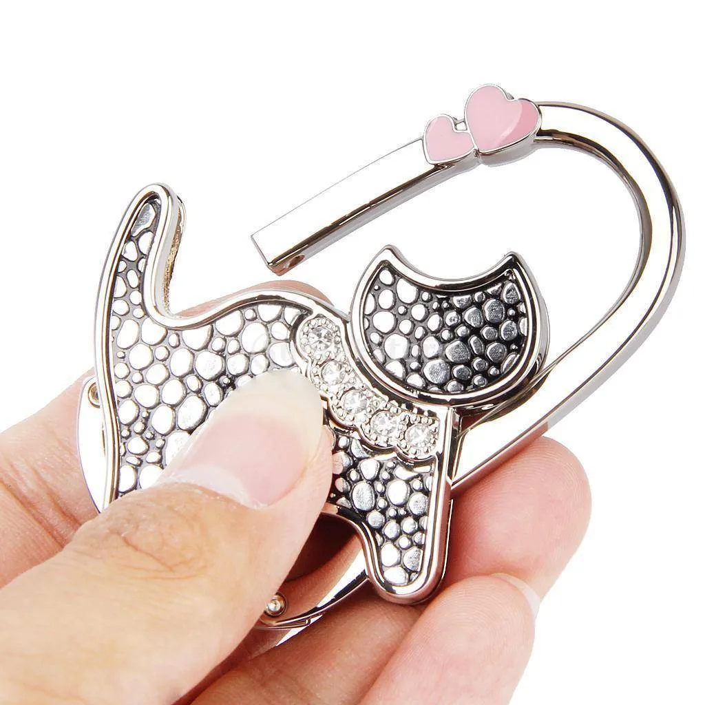 10 Designs, Cat Foldable Bag Rhinestone Hanger hook