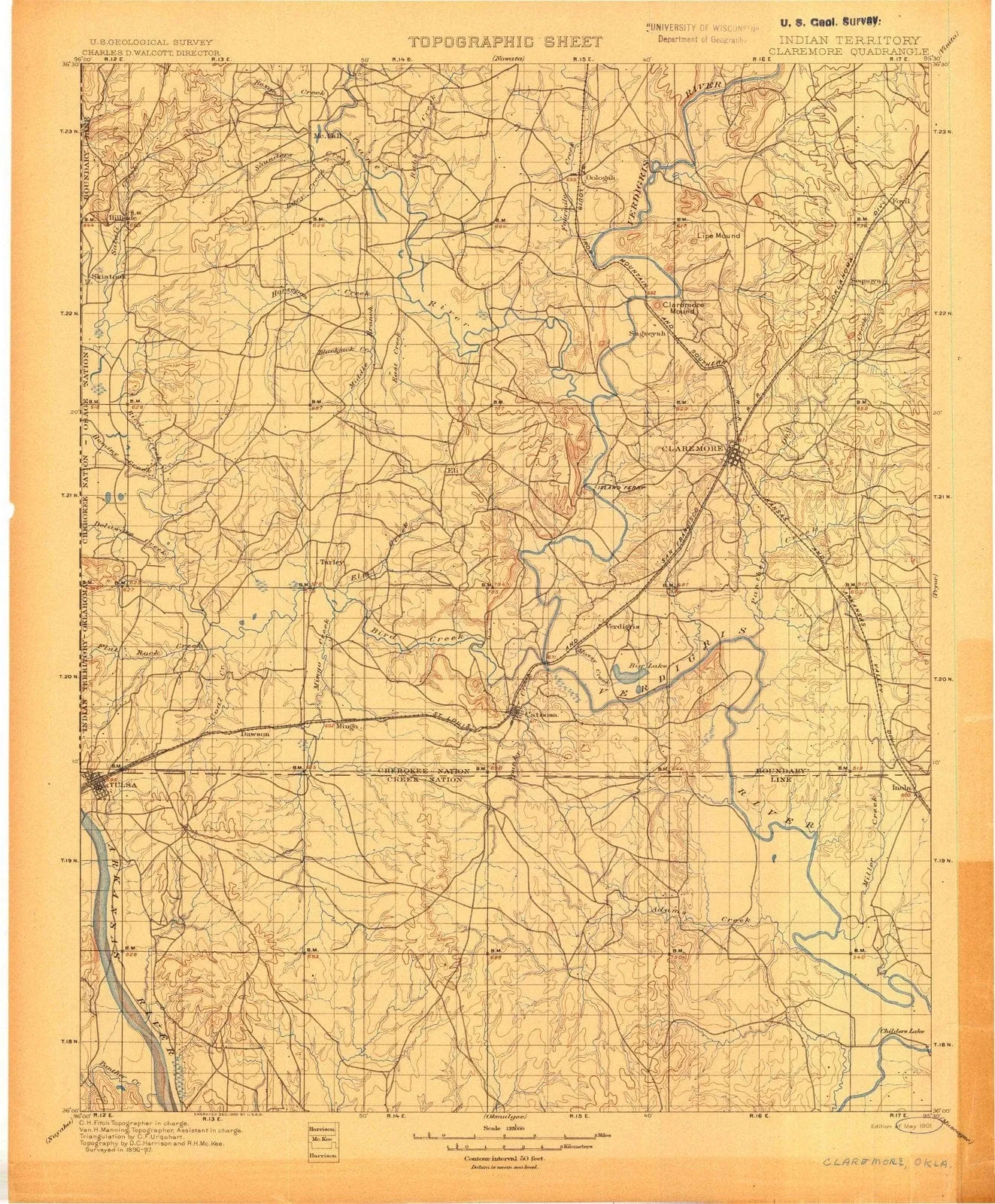 1901 Claremore, OK - Oklahoma - USGS Topographic Map