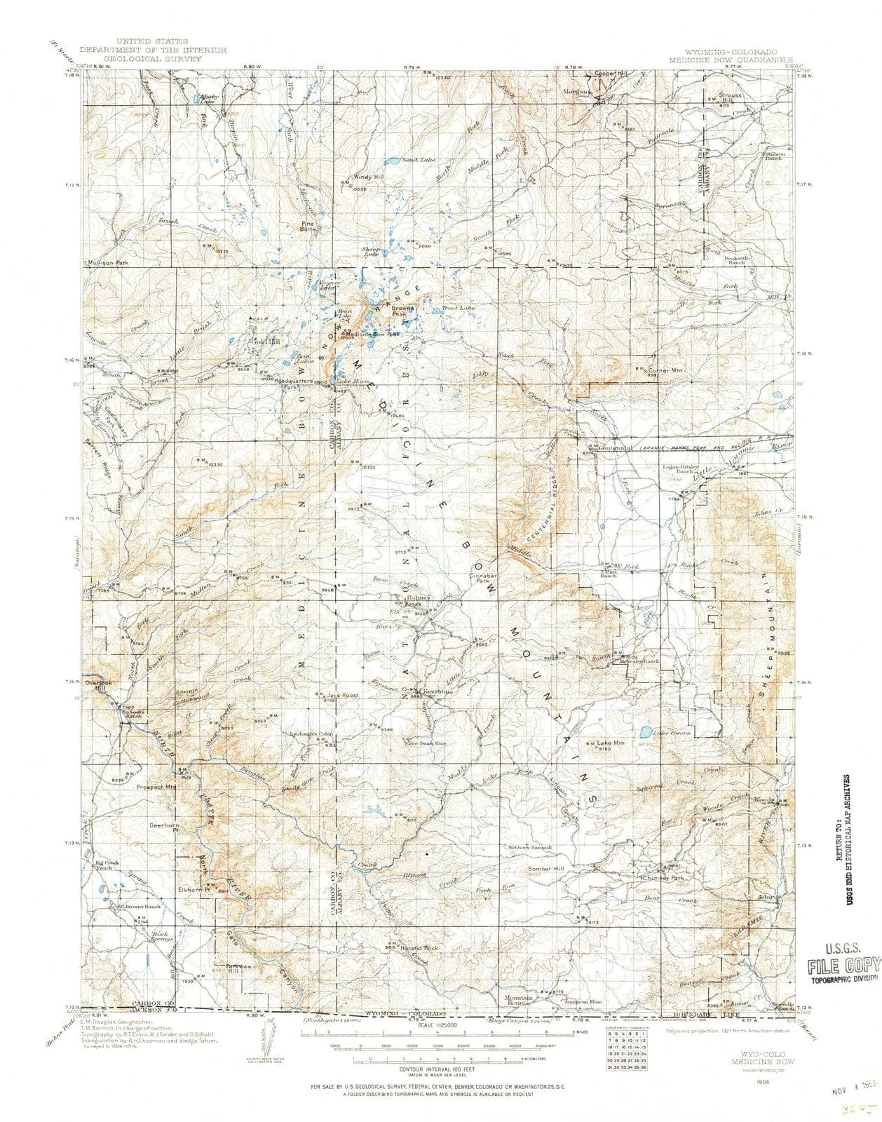 1906 Medicine Bow, WY - Wyoming - USGS Topographic Map