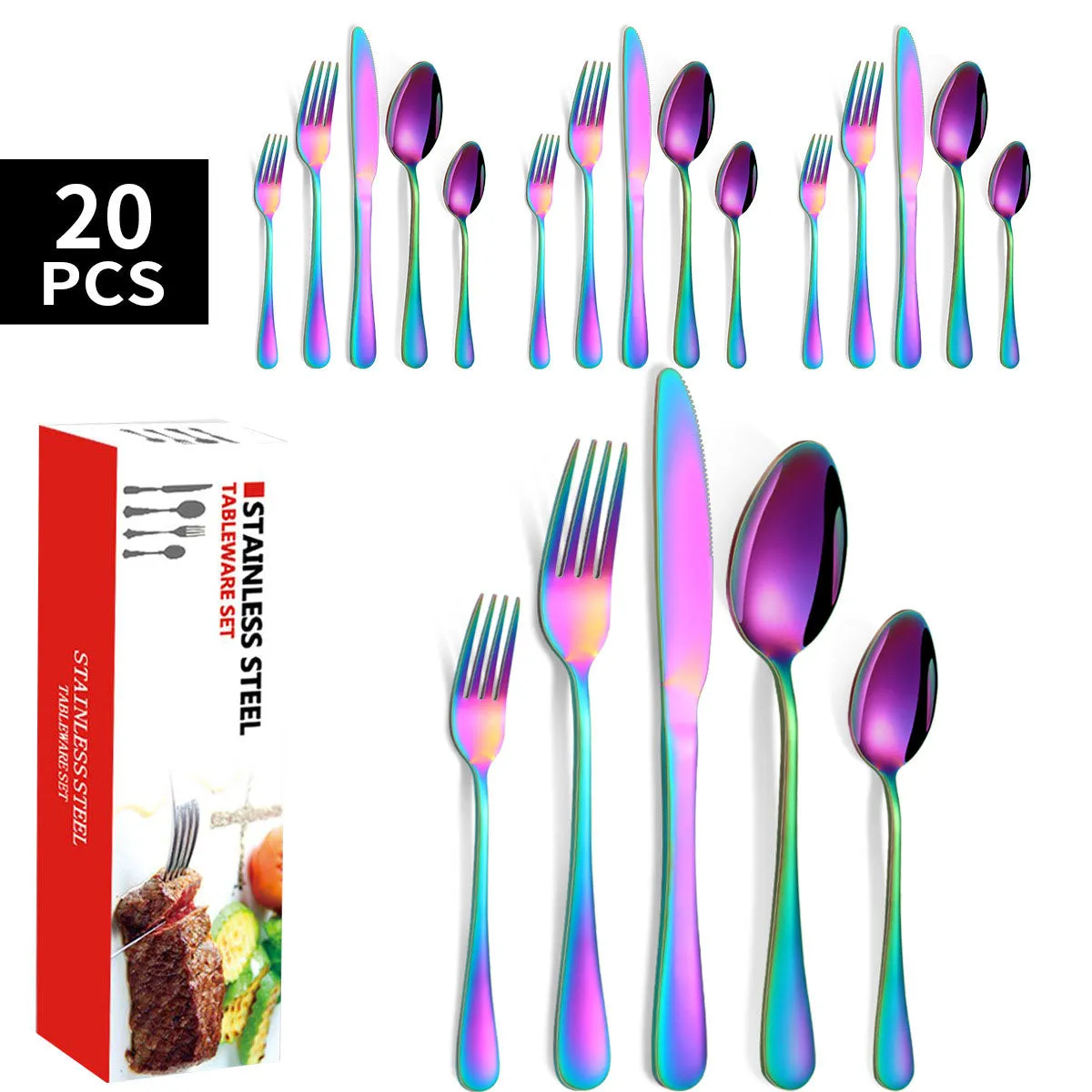 20 Pcs Stainless Steel Flatware Set Tableware Set-Chrome