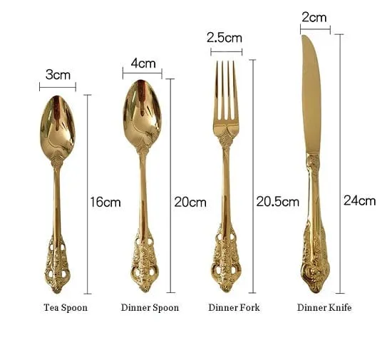 24 Karat Gold Plated Vintage Royal Cutlery Stainless Steel Dinnerware 24pcs  6 Users Set