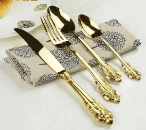 24 Karat Gold Plated Vintage Royal Cutlery Stainless Steel Dinnerware 24pcs  6 Users Set