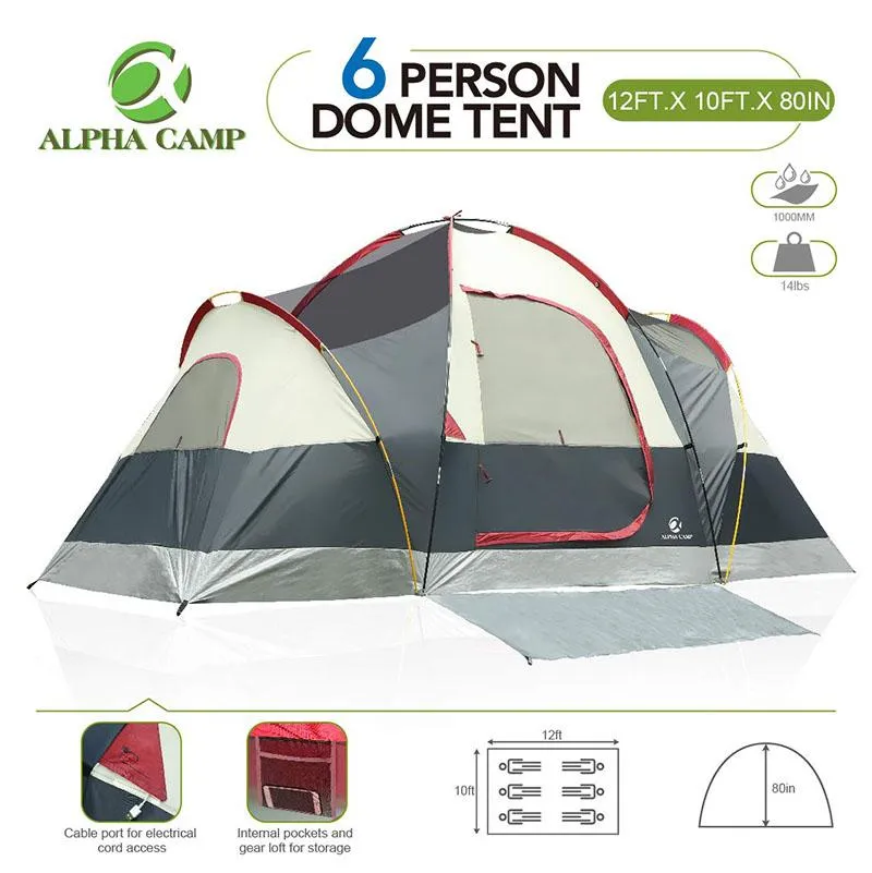 ALPHA CAMP 6 Person Camping Tent Extended Dome Design