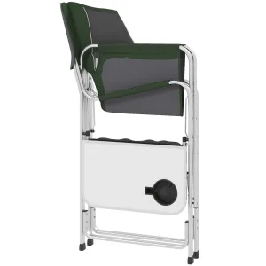 Aluminium Directors Chair, Folding Camping Chair for Adults with Side Table, Cup Holder, Cooler Bag and Pocket, Green