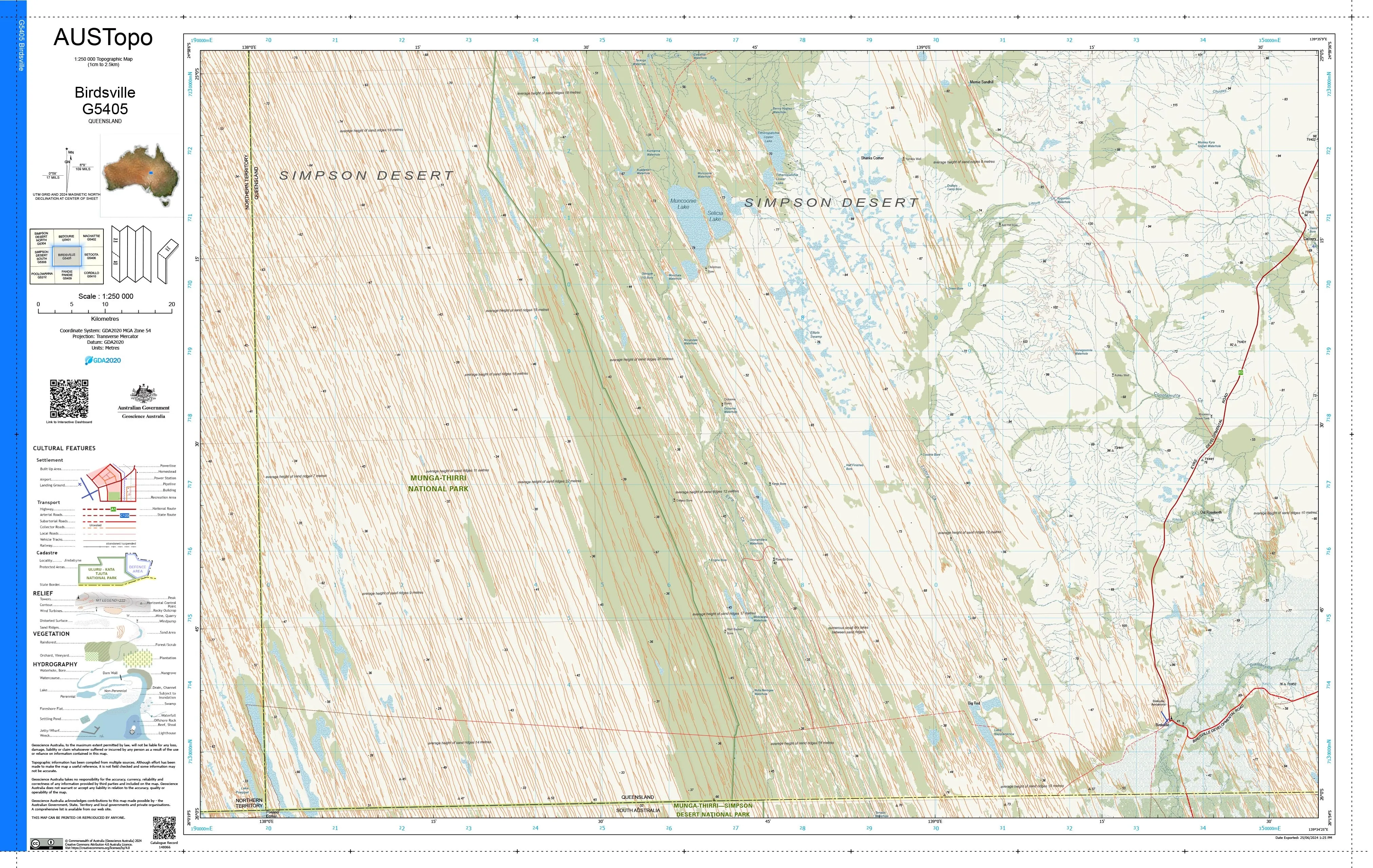 Birdsville G5405 AUSTopo 1:250,000 Map