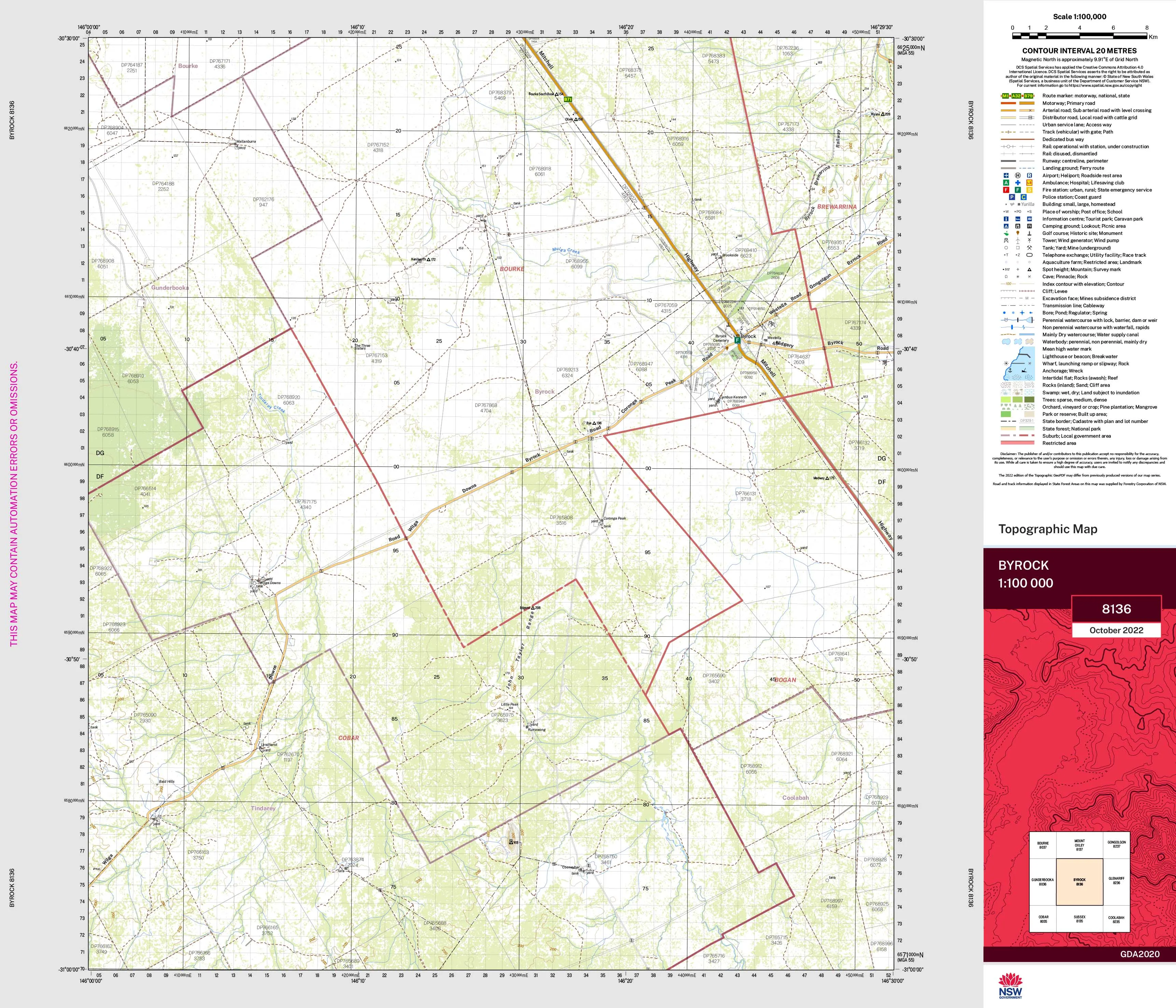 Byrock 8136 Topographic Map 1:100k