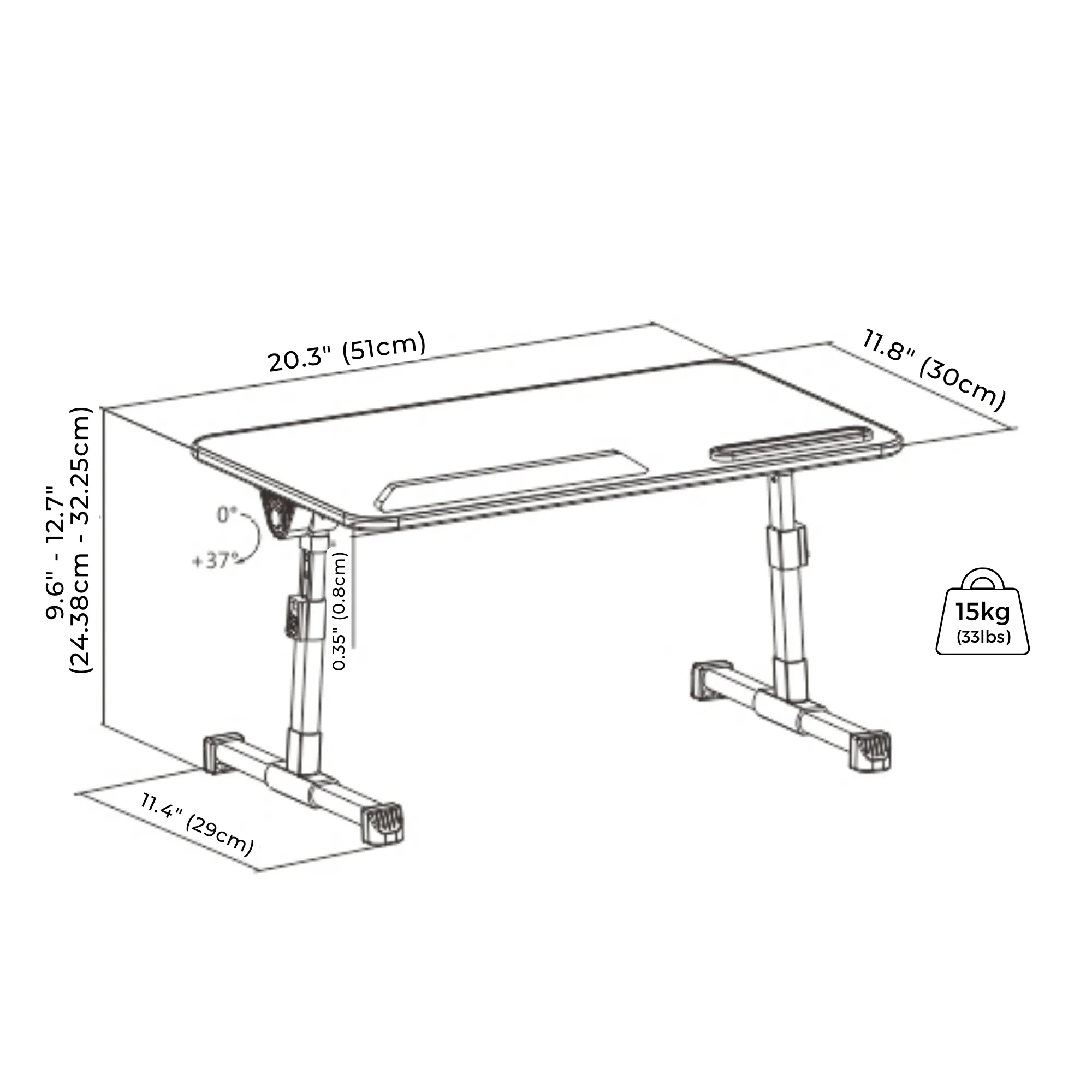 Foldable Laptop Table with Height Adjustable Legs and Tilting Tray