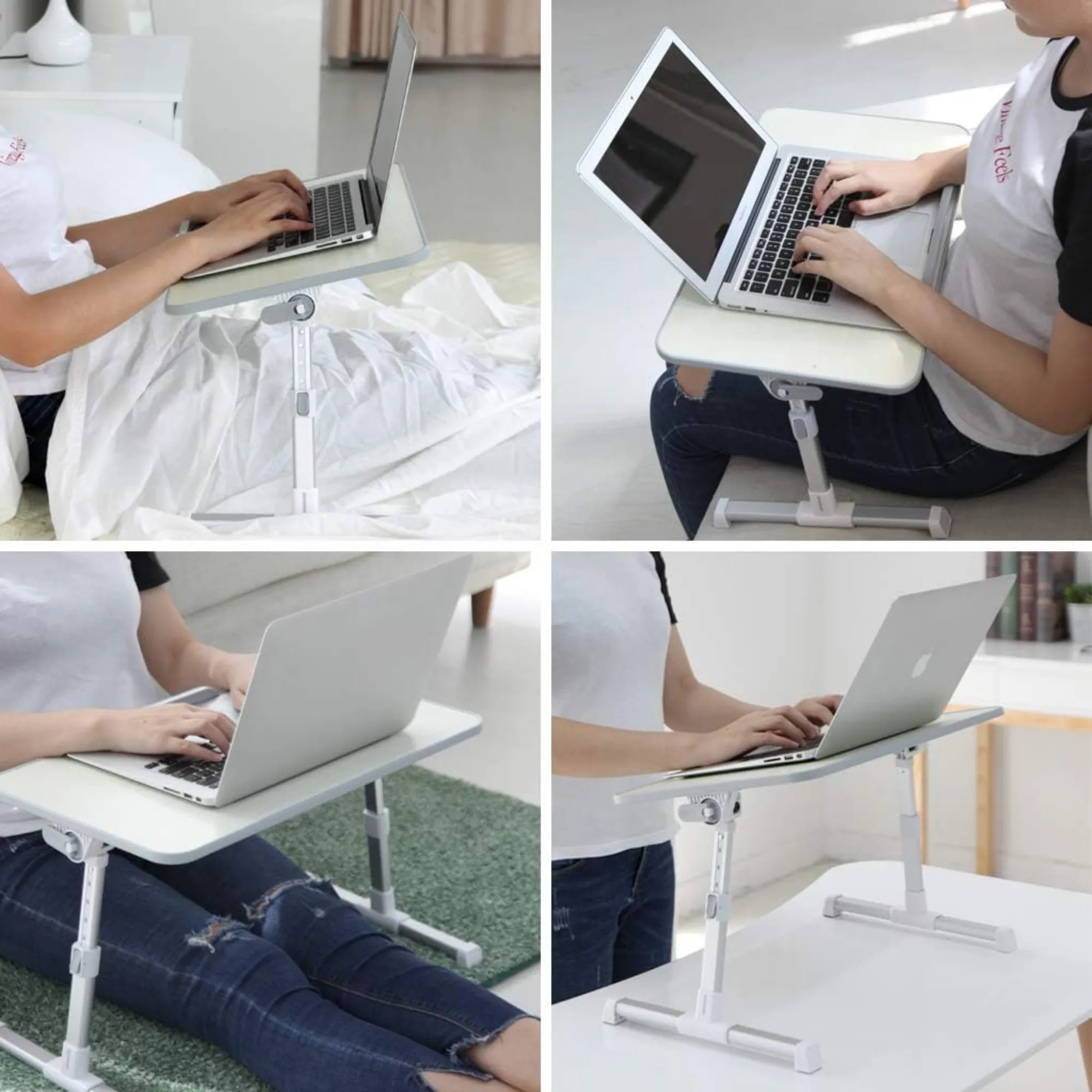 Foldable Laptop Table with Height Adjustable Legs and Tilting Tray