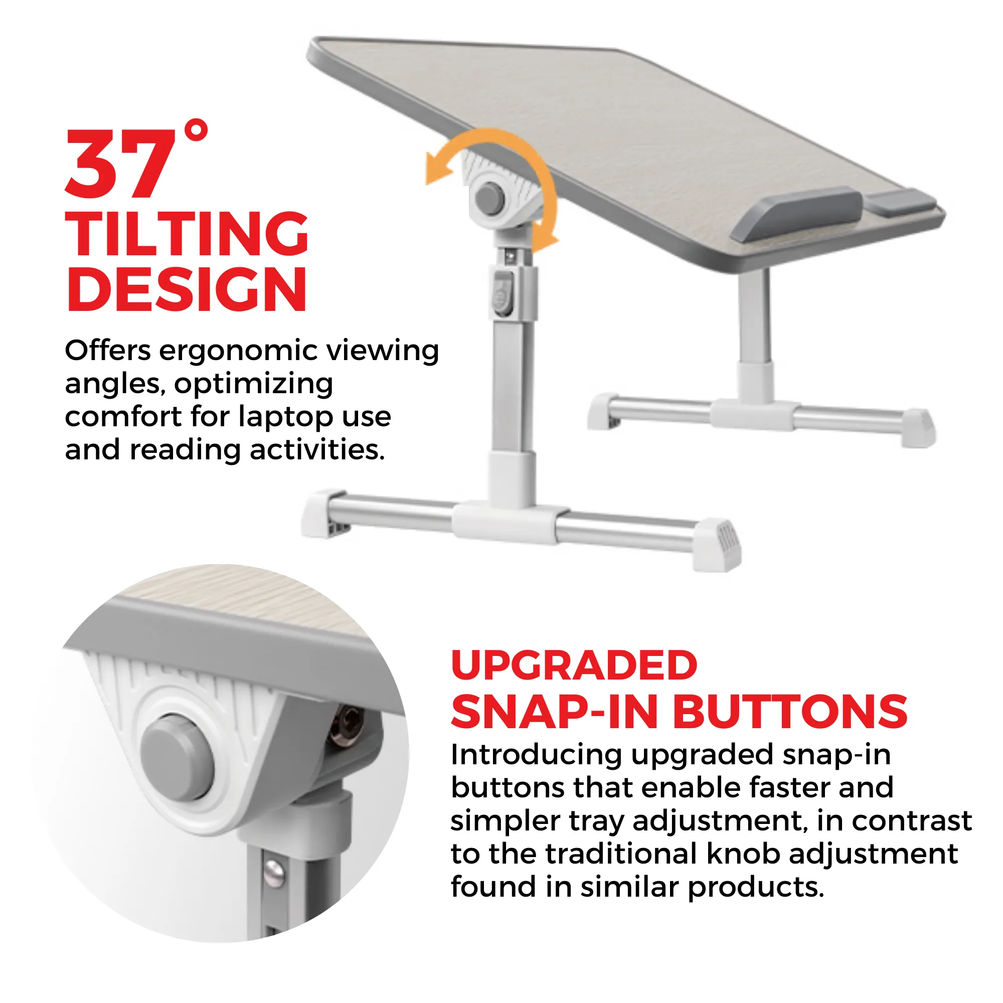 Foldable Laptop Table with Height Adjustable Legs and Tilting Tray