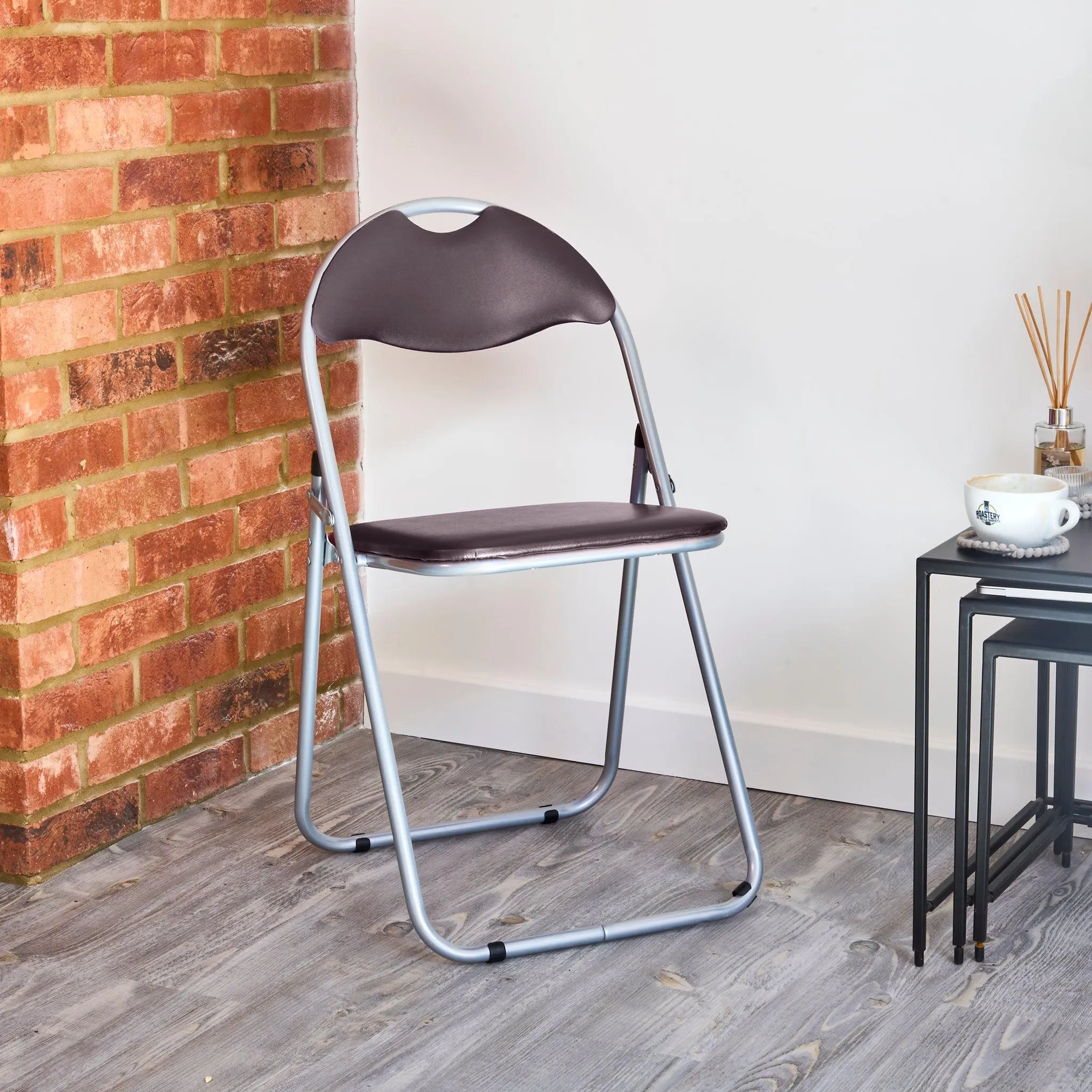 Folding Padded Office Chair - Brown