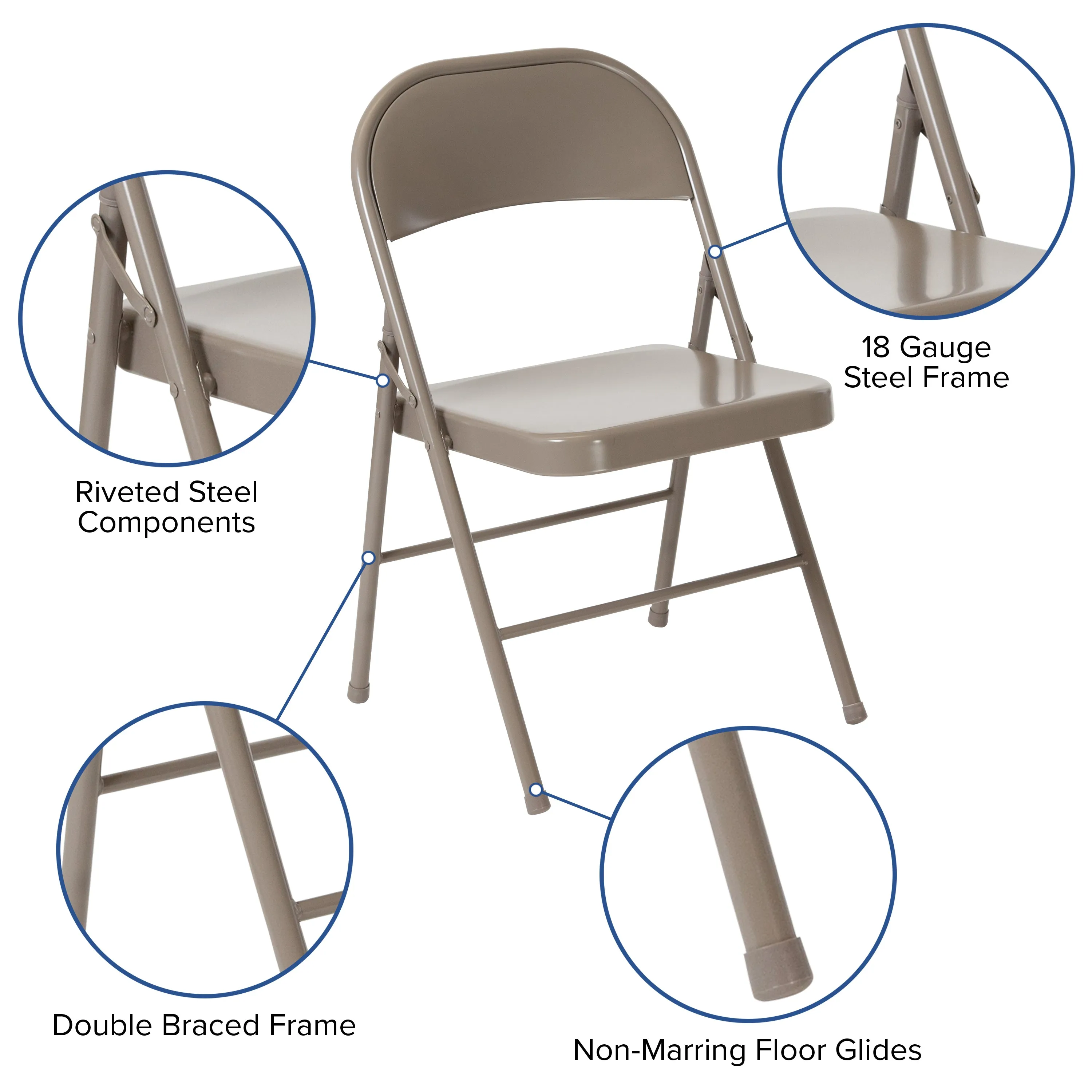 Gray Metal Folding Chair 2-BD-F002-GY-GG