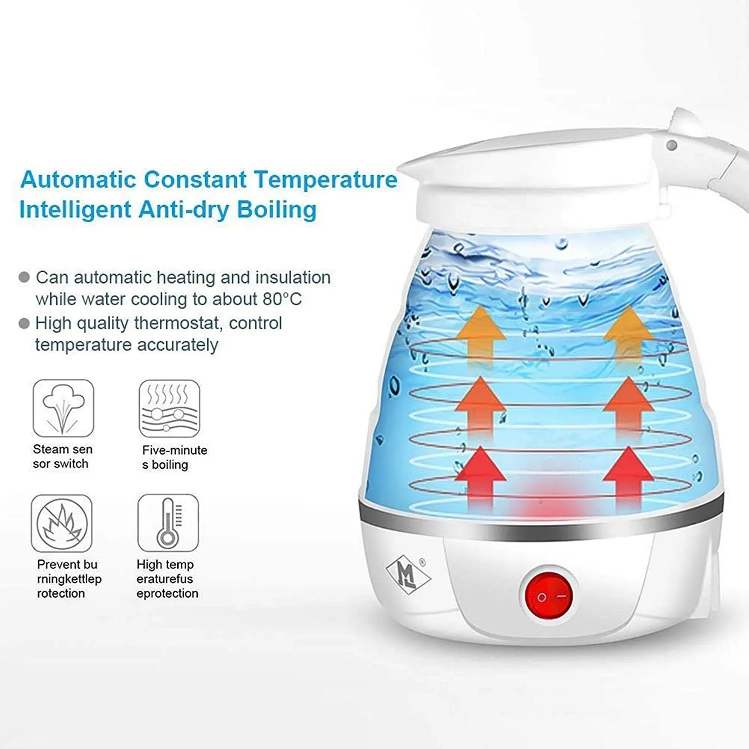 JIGsKART Silicone Travel Electric Portable Kettle Foldable Collapsible Kettle 220V 50Hz Hot Water Boiler&Tea Heater Coffee maker For Travelling,Office&Home Use (1 Pc-Multicolor) 600 Milliliter