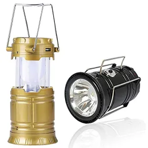 Kuber Industries 2 Piece Solar Lantern Emergency Light LED Rechargeable Torch with USB Mobile Charging Point and 2 Power Source Solar (Gold & Black) -CTKTC22906