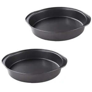 Kuber Industries 8 inch Non-Stick Cake Pan for Baking|Round Shape Cake Baking Mold|Side Handles-Pack of 2 (Black)