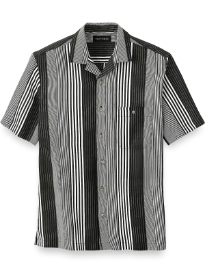 Linen Stripe Print Casual Shirt - Black/white