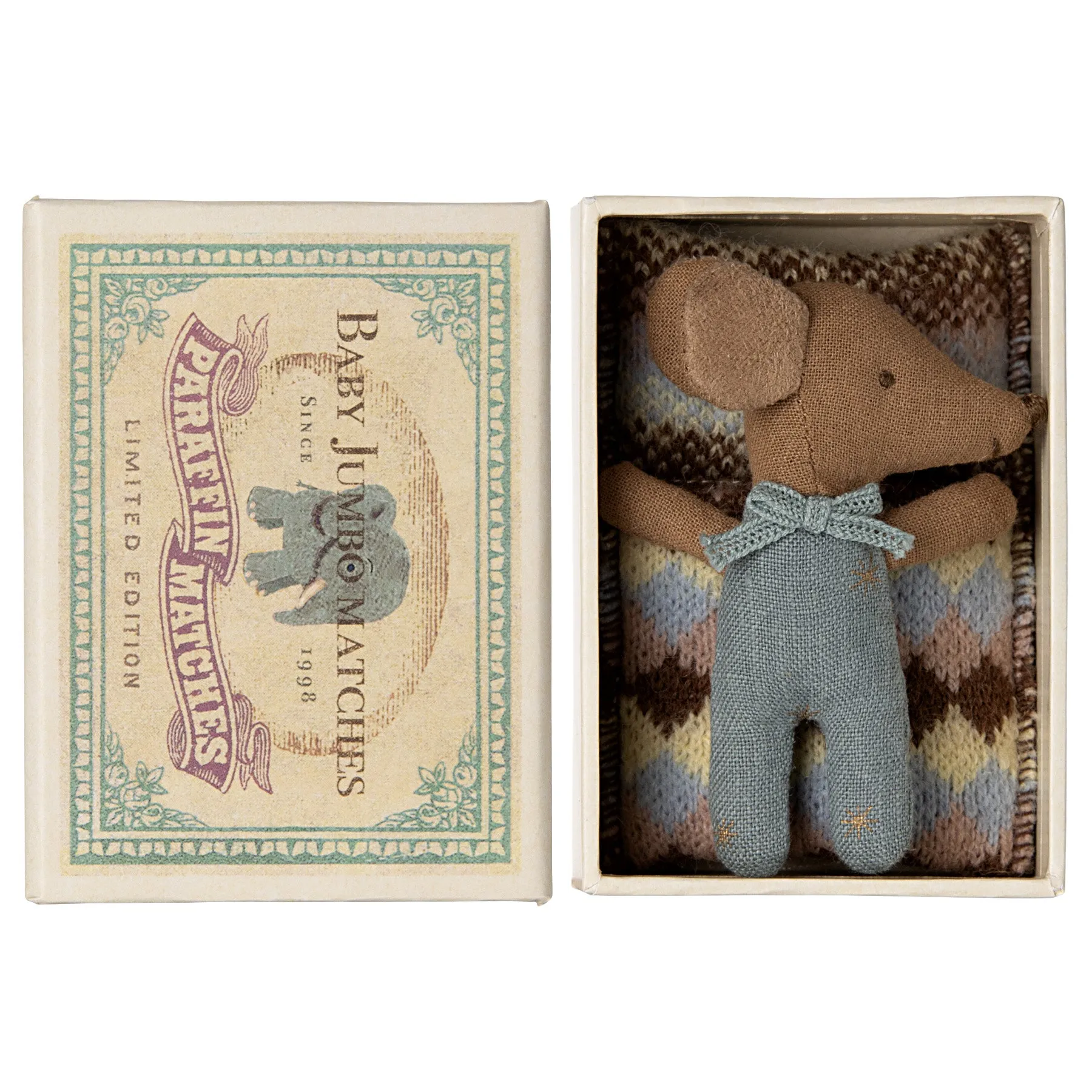 Maileg Sleepy-Wakey Baby Mouse in Matchbox - Blue