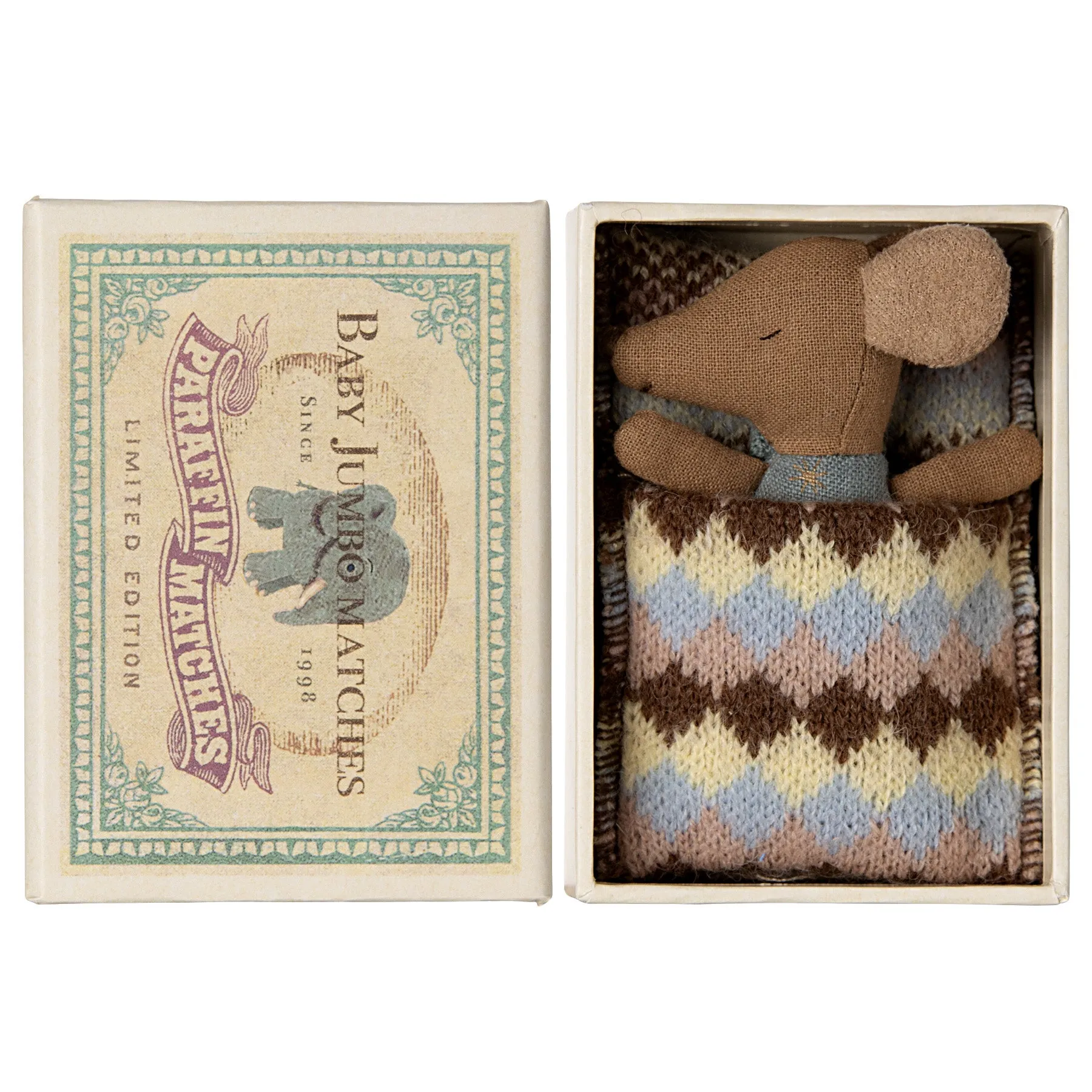 Maileg Sleepy-Wakey Baby Mouse in Matchbox - Blue