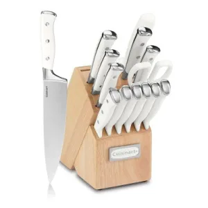 Open Box - Cuisinart 15pc Stainless Steel White Triple Rivet Cutlery Block Set