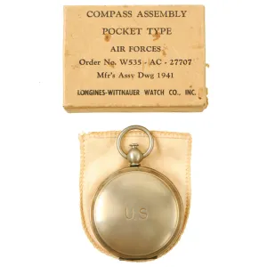 Original U.S. WWII US Army Air Forces “Compass Assembly Pocket Type” by Longines-Wittnauer Watch Company With Original Box - Dated 1941