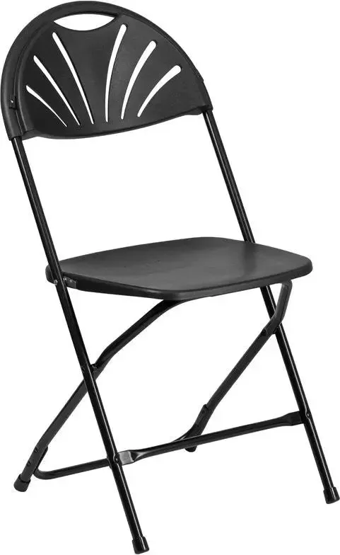 Rivera Heavy Duty Plastic Folding Chair, Black, Fan Back