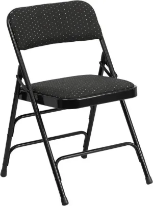 Rivera Metal Folding Chair, Black Patterned Fabric Seat/Back, 1'' Foam