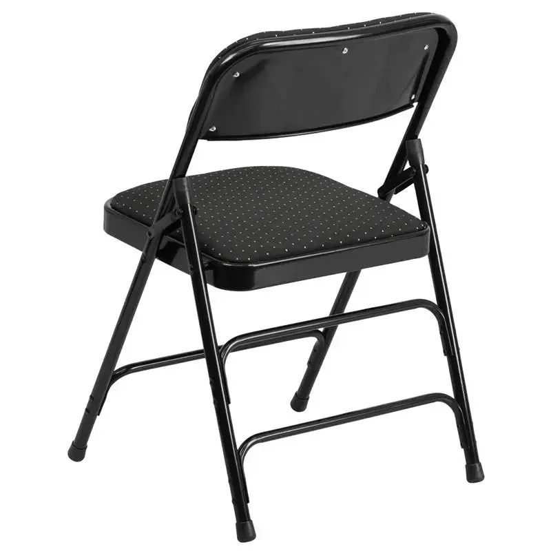 Rivera Metal Folding Chair, Black Patterned Fabric Seat/Back, 1'' Foam