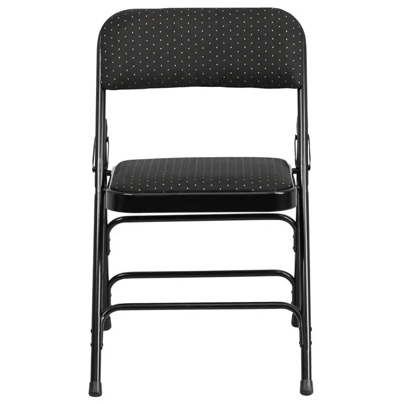 Rivera Metal Folding Chair, Black Patterned Fabric Seat/Back, 1'' Foam