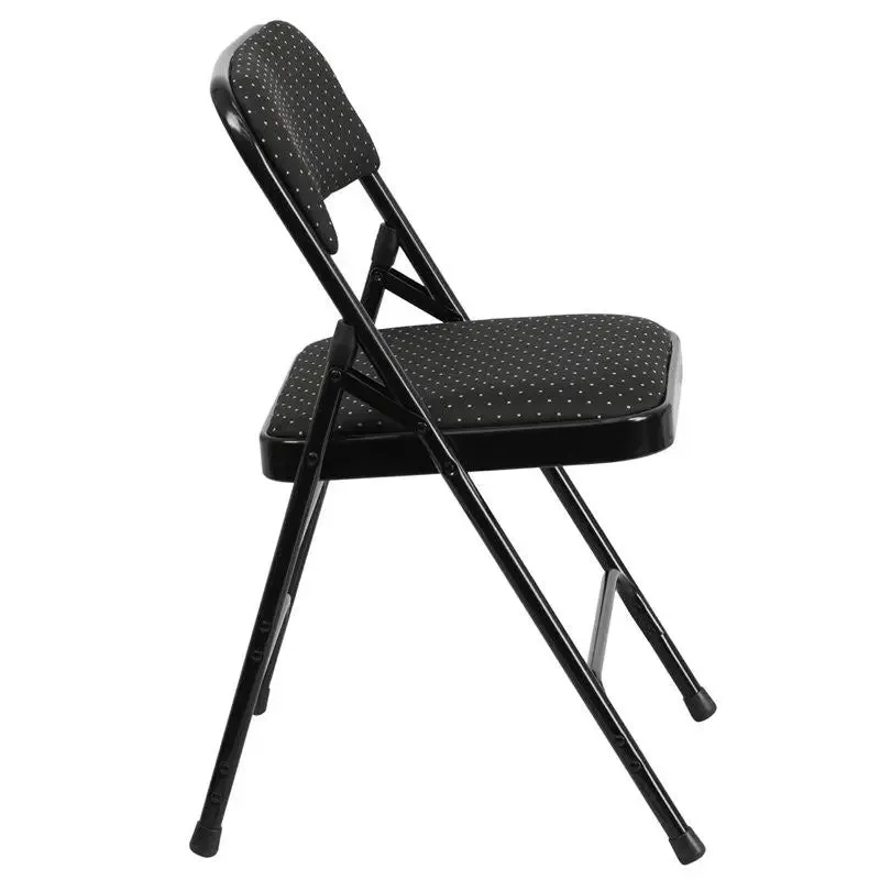 Rivera Metal Folding Chair, Black Patterned Fabric Seat/Back, 1'' Foam