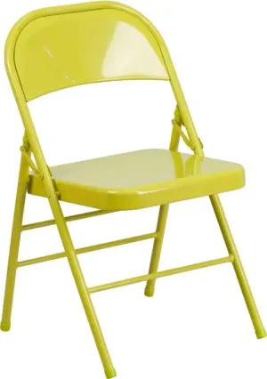 Rivera Metal Folding Chair, Citron, Triple Braced Frame