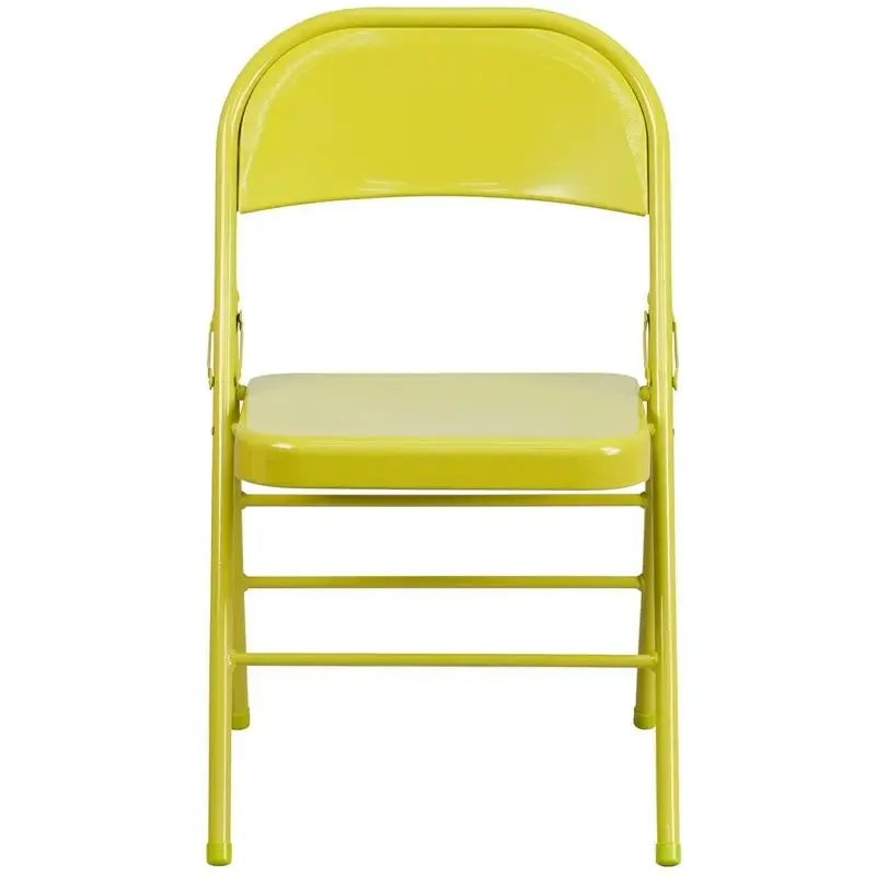 Rivera Metal Folding Chair, Citron, Triple Braced Frame