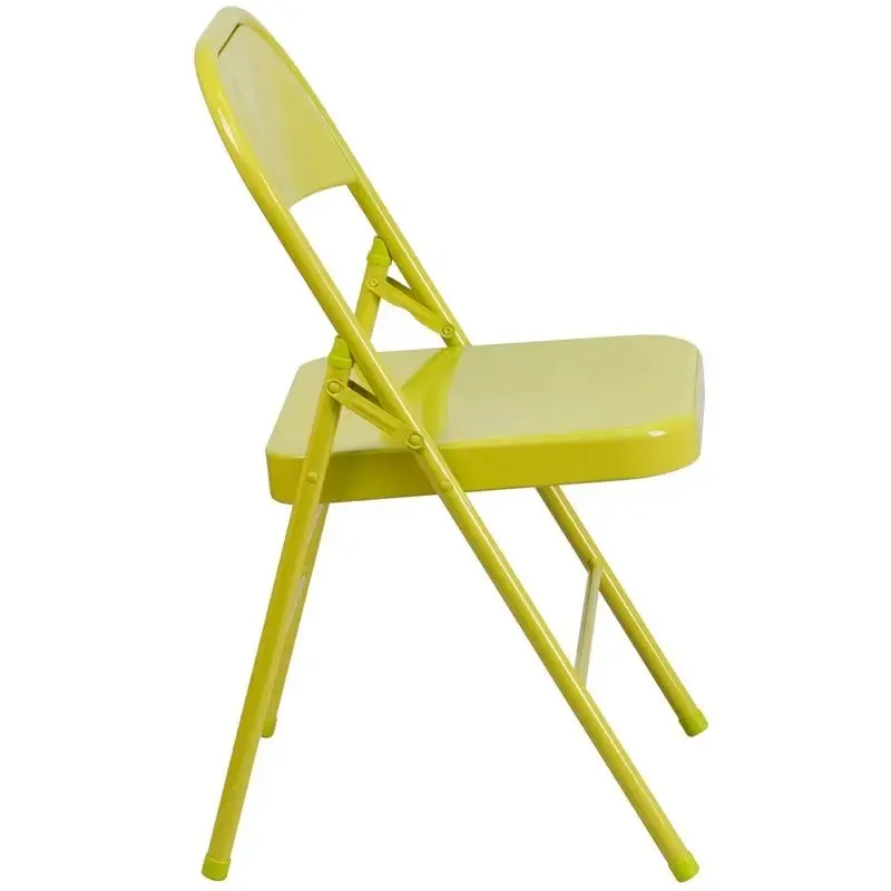 Rivera Metal Folding Chair, Citron, Triple Braced Frame