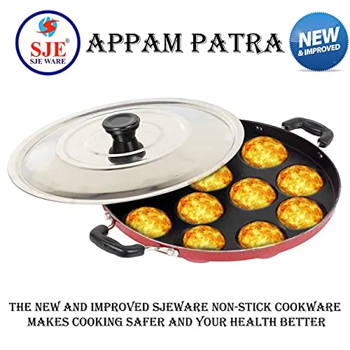 Sjeware Appam Maker Non Stick with lid 12 pits, appam pan, appe pan, appam Maker Non Stick with lid, paniyaram pan Non Stick, appe pan Non Stick