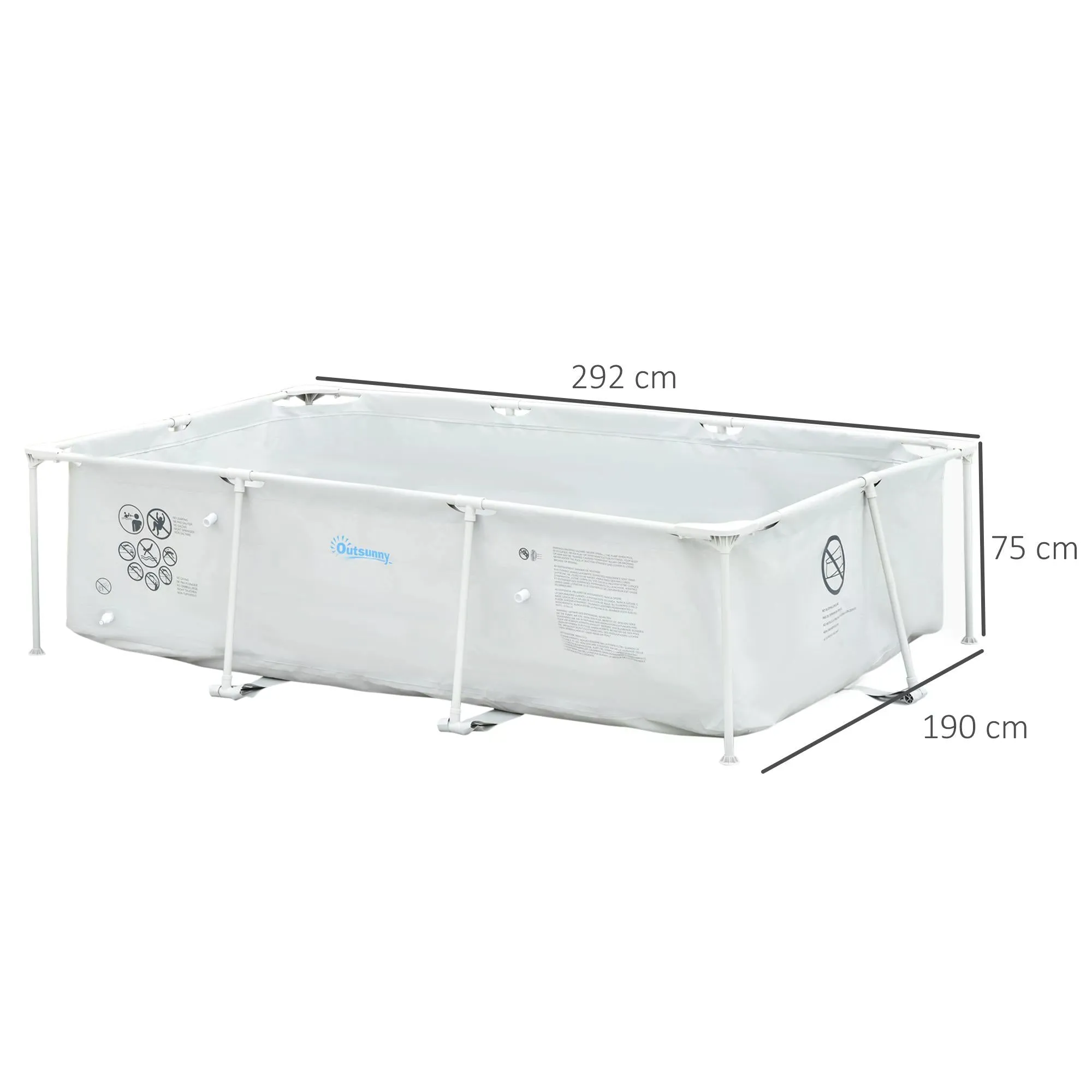 Steel Frame Pool with Filter Pump and Filter Cartridge Rust Resistant Above Ground Pool with Reinforced Sidewalls, 292 x 190 x 75cm, Grey