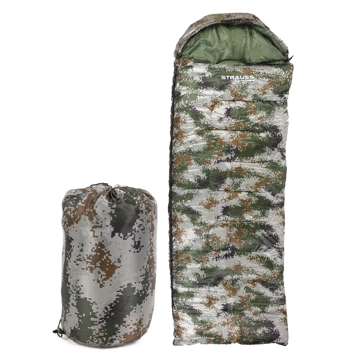 STRAUSS Camping Sleeping Bag -5°C to 5°C| Can Be Used in Summer, Spring and Winter | Lightweight and Portable | Ideal for Travel Camping Hiking and Trekking | for Adults & Kids,(Military Green)