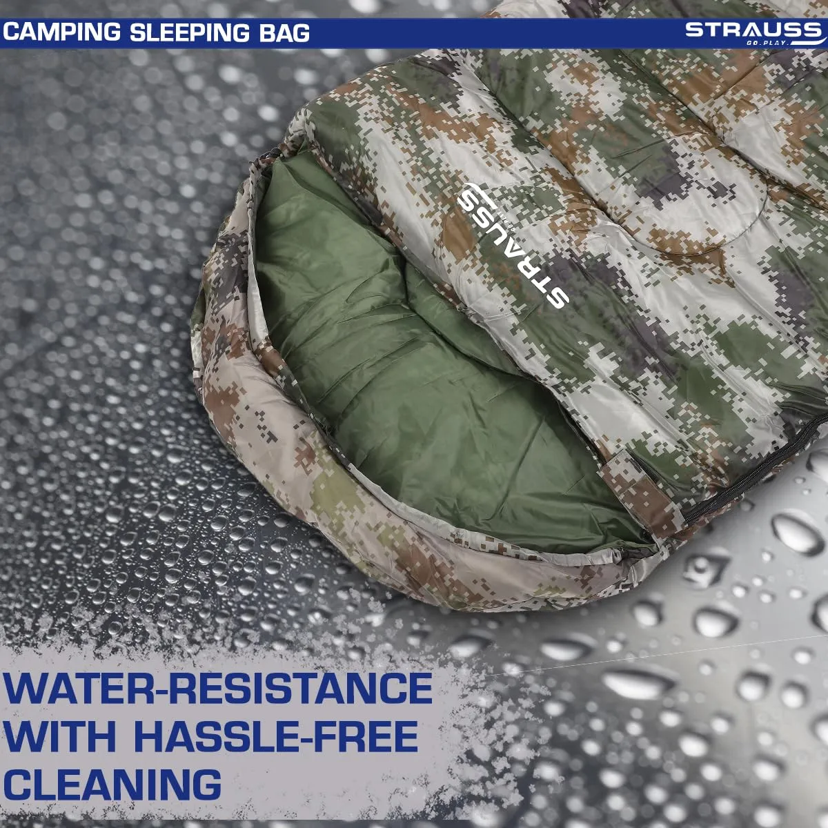 STRAUSS Camping Sleeping Bag -5°C to 5°C| Can Be Used in Summer, Spring and Winter | Lightweight and Portable | Ideal for Travel Camping Hiking and Trekking | for Adults & Kids,(Military Green)