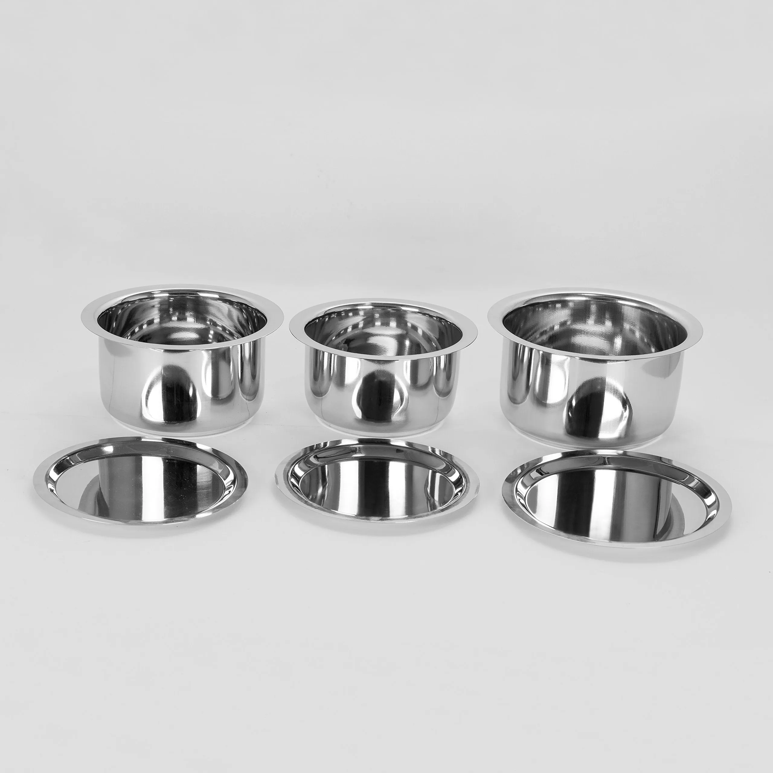 Sumeet Stainless Steel Tope Set with Lid; 1L ; 1.4L; 1.8L; Set of 3 Pieces, Silver