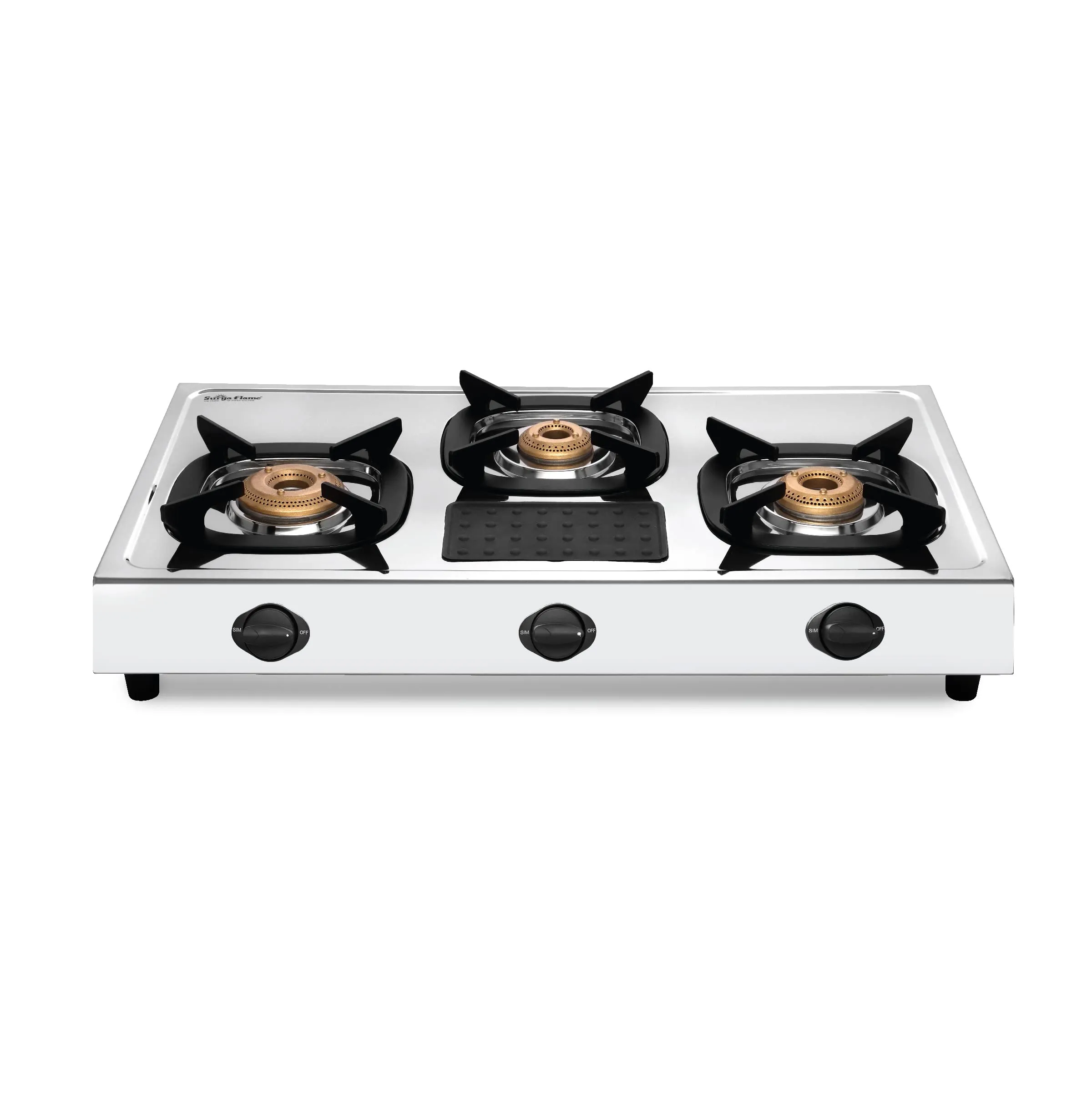 Surya Flame Force Gas Stove 3 Burner LPG Stove with Stainless Steel Pan Support Anti Skid Rubber Legs - 2 Years Complete Doorstep Warranty(Pack of 2)