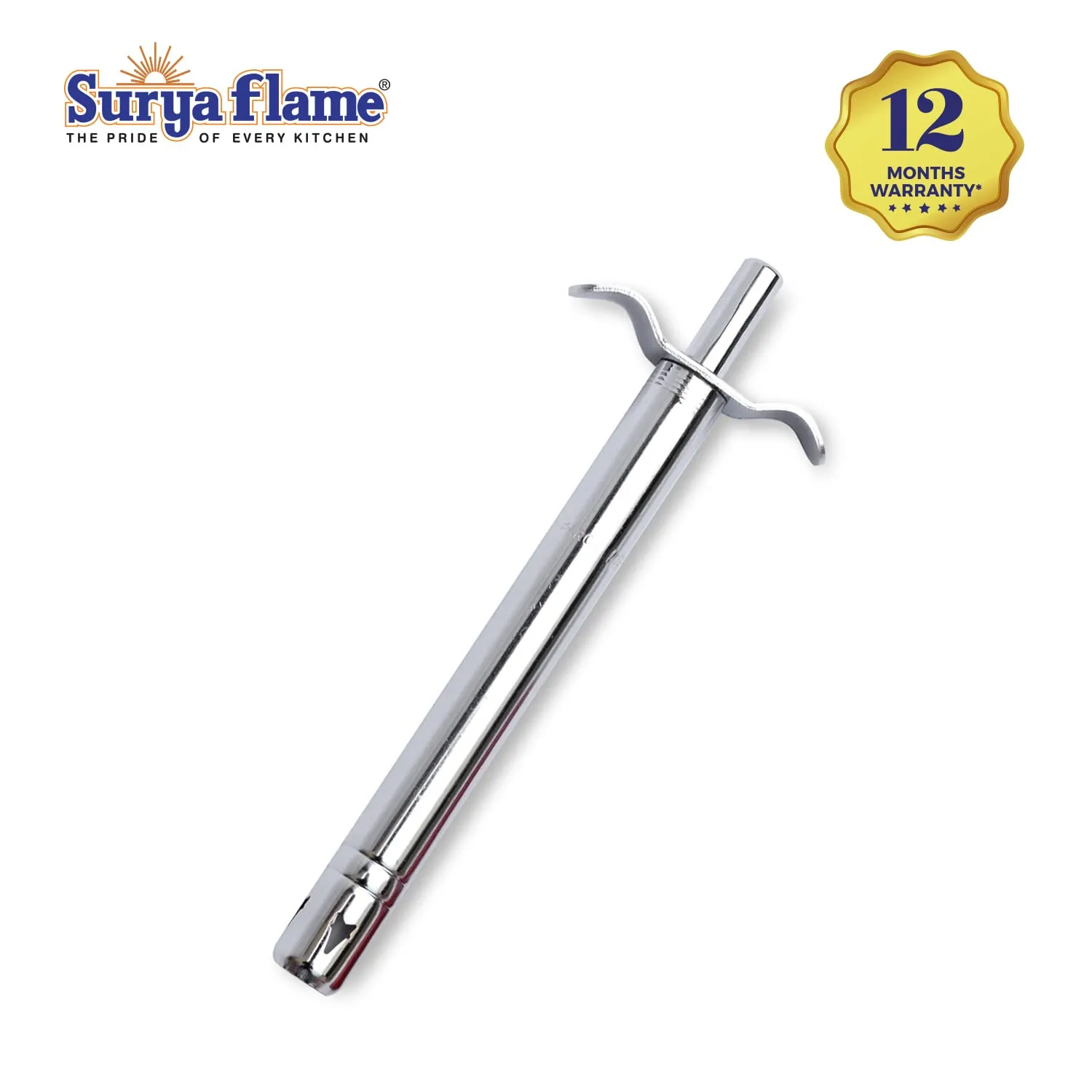 Surya Flame Smart Gas Stove 1 Burner Glass Top LPG Stove | LPG Gas Dual Layer Rubber Hose Pipe 1.5M | Premier Stainless Steel Gas Lighter with Knife