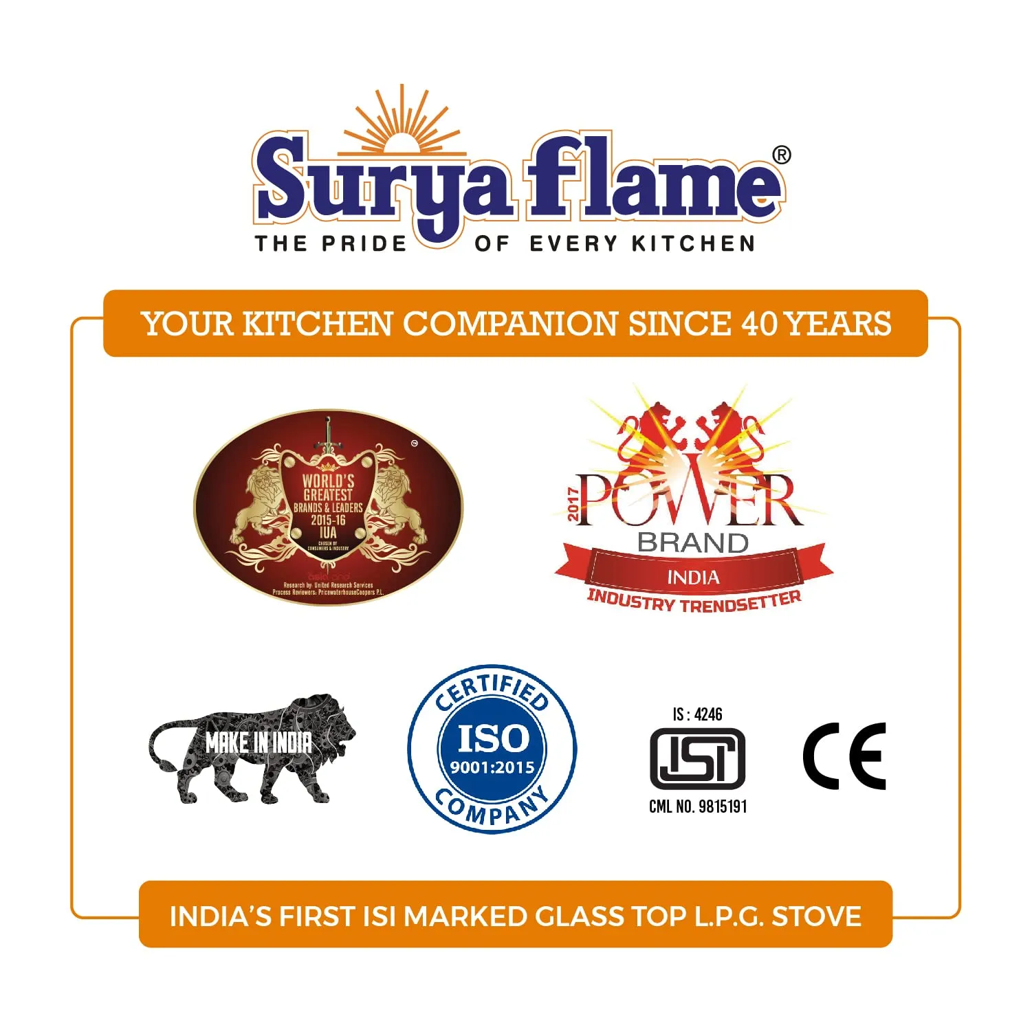 Surya Flame Venus Gas Stove 2 Burners | Stainless Steel Body | Manual LPG Stove With 69% Thermal Efficiency | Anti Skid Rubber Legs - 2 Years Complete Doorstep Warranty