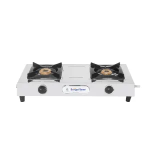 Surya Flame Venus Gas Stove 2 Burners | Stainless Steel Body | Manual LPG Stove With 69% Thermal Efficiency | Anti Skid Rubber Legs - 2 Years Complete Doorstep Warranty