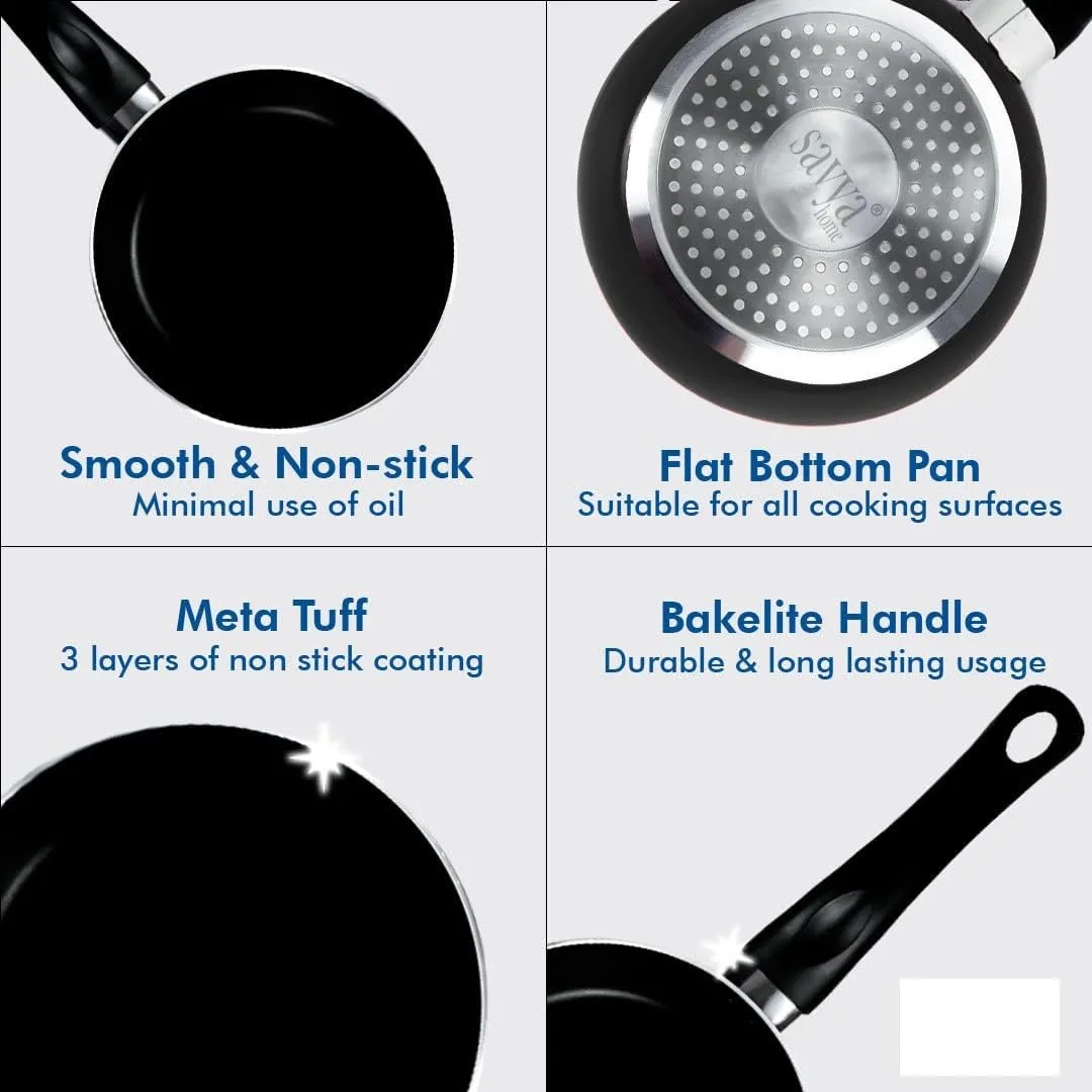 UMAI X Savya Home Non Stick Frying Pan | 18 cm | Stove & Induction Cookware | Minimal Oil Cooking | Easy Grip Handle | 3 Layer Non Stick Coating | Non-Toxic & Lightweight | Black