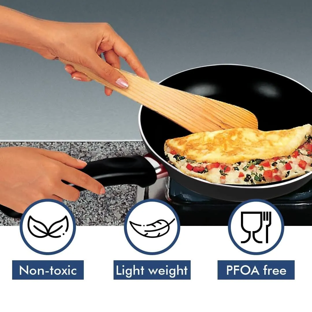 UMAI X Savya Home Non Stick Frying Pan | 18 cm | Stove & Induction Cookware | Minimal Oil Cooking | Easy Grip Handle | 3 Layer Non Stick Coating | Non-Toxic & Lightweight | Black