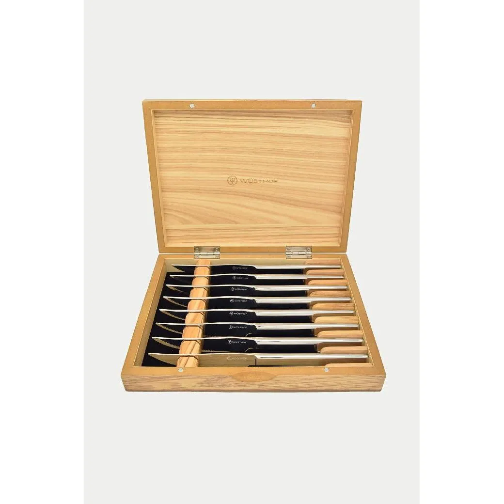 Wusthof 8-Piece Stainless Steak Knife Set in Wooden Chest