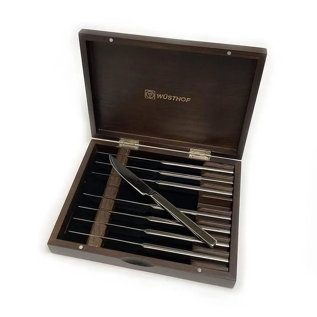 Wusthof 8-Piece Stainless Steak Knife Set in Wooden Chest